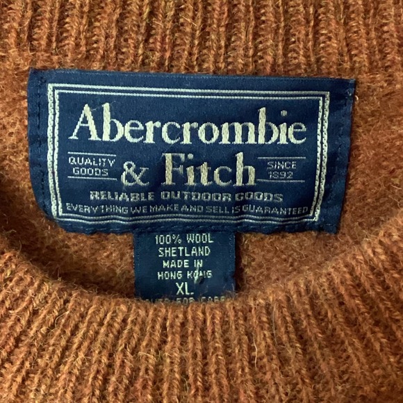 Abercrombie Fitch Mens Crewneck Sweater Orange Wool Striped XL - Picture 8 of 11